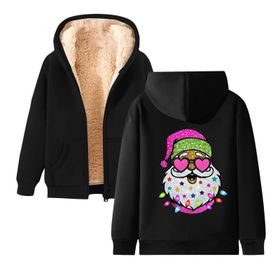 Generisch Noel Baskılı 2025 Kapüşonlu Kışlık Uzun Kollu Gündelik A-Siyah Kadın Sweatshirt