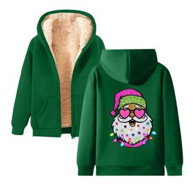 Generisch Noel Baskılı 2025 Kapüşonlu Kışlık Uzun Kollu Gündelik A-Yeşil Kadın Sweatshirt