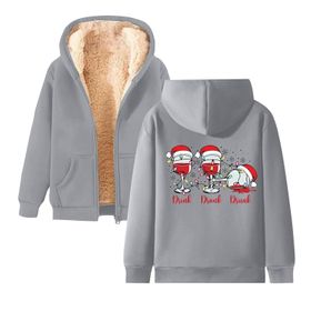 Generisch Noel Baskılı 2025 Kapüşonlu Kışlık Uzun Kollu Gündelik C-Light Gri Kadın Sweatshirt