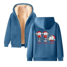 Generisch Noel Baskılı 2025 Kapüşonlu Kışlık Uzun Kollu Gündelik C-Mavi Kadın Sweatshirt