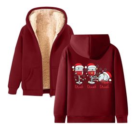 Generisch Noel Baskılı 2025 Kapüşonlu Kışlık Uzun Kollu Gündelik C-Şarap Kadın Sweatshirt