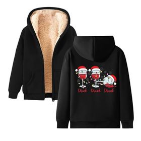 Generisch Noel Baskılı 2025 Kapüşonlu Kışlık Uzun Kollu Gündelik C-Siyah Kadın Sweatshirt