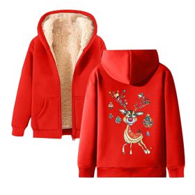 Generisch Noel Baskılı 2025 Kapüşonlu Kışlık Uzun Kollu Gündelik D-Kırmızı Kadın Sweatshirt