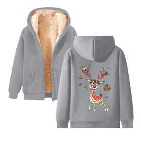 Generisch Noel Baskılı 2025 Kapüşonlu Kışlık Uzun Kollu Gündelik D-Light Gri Kadın Sweatshirt
