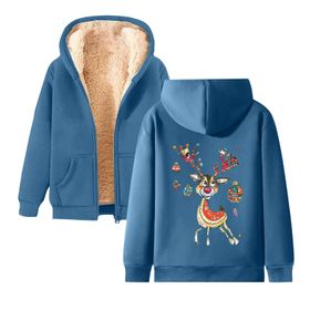 Generisch Noel Baskılı 2025 Kapüşonlu Kışlık Uzun Kollu Gündelik D-Mavi Kadın Sweatshirt