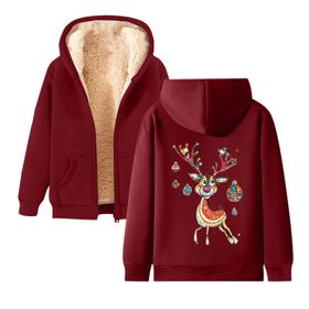 Generisch Noel Baskılı 2025 Kapüşonlu Kışlık Uzun Kollu Gündelik D-Şarap Kadın Sweatshirt