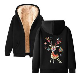 Generisch Noel Baskılı 2025 Kapüşonlu Kışlık Uzun Kollu Gündelik D-Siyah Kadın Sweatshirt