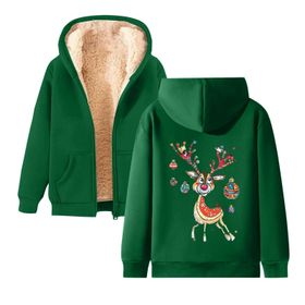 Generisch Noel Baskılı 2025 Kapüşonlu Kışlık Uzun Kollu Gündelik D-Yeşil Kadın Sweatshirt