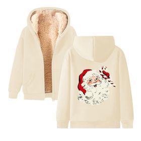 Generisch Noel Baskılı 2025 Kapüşonlu Kışlık Uzun Kollu Gündelik E-Bej Kadın Sweatshirt