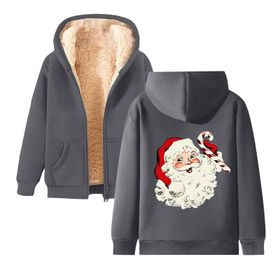 Generisch Noel Baskılı 2025 Kapüşonlu Kışlık Uzun Kollu Gündelik E-Gri Kadın Sweatshirt