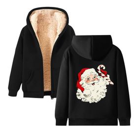 Generisch Noel Baskılı 2025 Kapüşonlu Kışlık Uzun Kollu Gündelik E-Siyah Kadın Sweatshirt