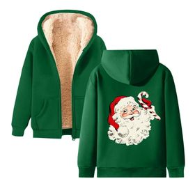 Generisch Noel Baskılı 2025 Kapüşonlu Kışlık Uzun Kollu Gündelik E-Yeşil Kadın Sweatshirt