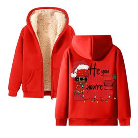 Generisch Noel Baskılı 2025 Kapüşonlu Kışlık Uzun Kollu Kırmızı-2 Kadın Sweatshirt