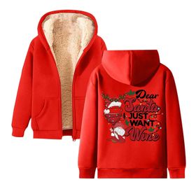 Generisch Noel Baskılı 2025 Kapüşonlu Kışlık Uzun Kollu Kırmızı-3 Kadın Sweatshirt