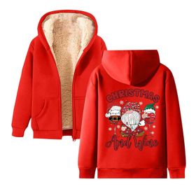 Generisch Noel Baskılı 2025 Kapüşonlu Kışlık Uzun Kollu Kırmızı-4 Kadın Sweatshirt
