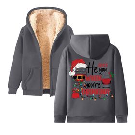 Generisch Noel Baskılı 2025 Kapüşonlu Kışlık Uzun Kollu Koyu Gri-2 Kadın Sweatshirt
