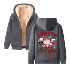 Generisch Noel Baskılı 2025 Kapüşonlu Kışlık Uzun Kollu Koyu Gri-4 Kadın Sweatshirt