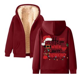 Generisch Noel Baskılı 2025 Kapüşonlu Kışlık Uzun Kollu Şarap-2 Kadın Sweatshirt