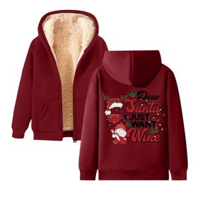 Generisch Noel Baskılı 2025 Kapüşonlu Kışlık Uzun Kollu Şarap-3 Kadın Sweatshirt