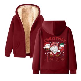 Generisch Noel Baskılı 2025 Kapüşonlu Kışlık Uzun Kollu Şarap-4 Kadın Sweatshirt