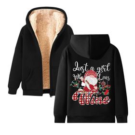 Generisch Noel Baskılı 2025 Kapüşonlu Kışlık Uzun Kollu Siyah-1 Kadın Sweatshirt