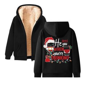 Generisch Noel Baskılı 2025 Kapüşonlu Kışlık Uzun Kollu Siyah-2 Kadın Sweatshirt
