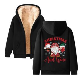 Generisch Noel Baskılı 2025 Kapüşonlu Kışlık Uzun Kollu Siyah-4 Kadın Sweatshirt