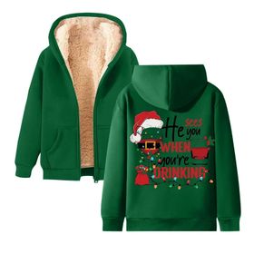 Generisch Noel Baskılı 2025 Kapüşonlu Kışlık Uzun Kollu Yeşil-2 Kadın Sweatshirt