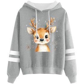 Generisch Noel Baskılı 2025 Kapüşonlu Uzun Kollu Açık Gri-4 Kadın Sweatshirt