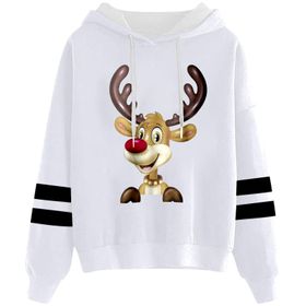 Generisch Noel Baskılı 2025 Kapüşonlu Uzun Kollu Beyaz-1 Kadın Sweatshirt