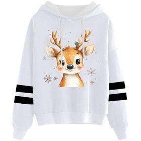 Generisch Noel Baskılı 2025 Kapüşonlu Uzun Kollu Beyaz-4 Kadın Sweatshirt