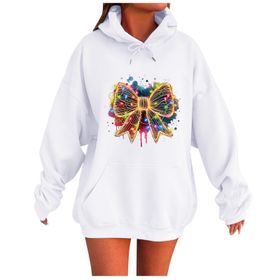 Generisch Noel Baskılı 2025 Kapüşonlu Uzun Kollu Boş Zaman Zarif Beyaz 2 Kadın Sweatshirt