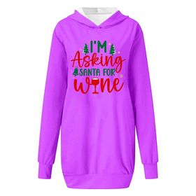 Generisch Noel Baskılı 2025 Kapüşonlu Uzun Kollu Boş Zaman Zarif Lila 1 Kadın Sweatshirt