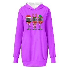 Generisch Noel Baskılı 2025 Kapüşonlu Uzun Kollu Boş Zaman Zarif Lila 4 Kadın Sweatshirt
