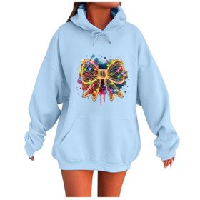 Generisch Noel Baskılı 2025 Kapüşonlu Uzun Kollu Boş Zaman Zarif Mavi 2 Kadın Sweatshirt