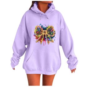 Generisch Noel Baskılı 2025 Kapüşonlu Uzun Kollu Boş Zaman Zarif Mor 2 Kadın Sweatshirt
