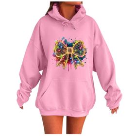 Generisch Noel Baskılı 2025 Kapüşonlu Uzun Kollu Boş Zaman Zarif Pembe 2 Kadın Sweatshirt