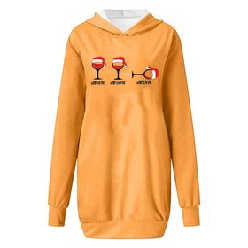 Generisch Noel Baskılı 2025 Kapüşonlu Uzun Kollu Boş Zaman Zarif Sarı 3 Kadın Sweatshirt