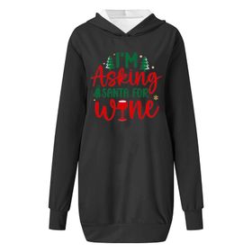 Generisch Noel Baskılı 2025 Kapüşonlu Uzun Kollu Boş Zaman Zarif Siyah 1 Kadın Sweatshirt
