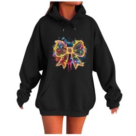 Generisch Noel Baskılı 2025 Kapüşonlu Uzun Kollu Boş Zaman Zarif Siyah 2 Kadın Sweatshirt