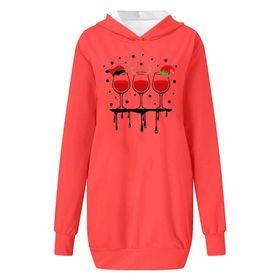 Generisch Noel Baskılı 2025 Kapüşonlu Uzun Kollu Boş Zaman Zarif Turuncu 2 Kadın Sweatshirt