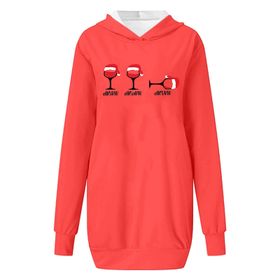 Generisch Noel Baskılı 2025 Kapüşonlu Uzun Kollu Boş Zaman Zarif Turuncu 3 Kadın Sweatshirt