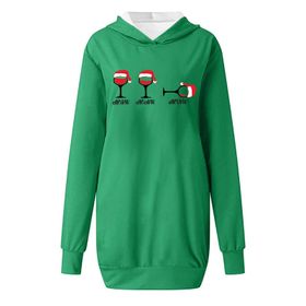 Generisch Noel Baskılı 2025 Kapüşonlu Uzun Kollu Boş Zaman Zarif Yeşil 3 Kadın Sweatshirt