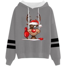 Generisch Noel Baskılı 2025 Kapüşonlu Uzun Kollu Gri-2 Kadın Sweatshirt