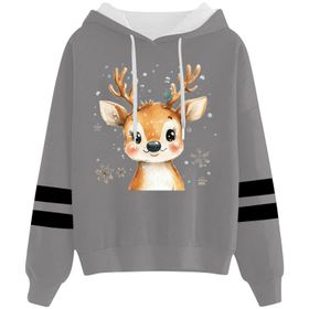 Generisch Noel Baskılı 2025 Kapüşonlu Uzun Kollu Gri-4 Kadın Sweatshirt