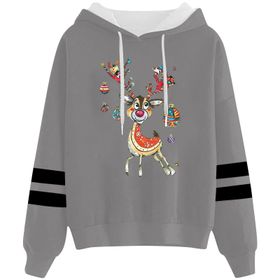 Generisch Noel Baskılı 2025 Kapüşonlu Uzun Kollu Gündelik A-Gri Kadın Sweatshirt