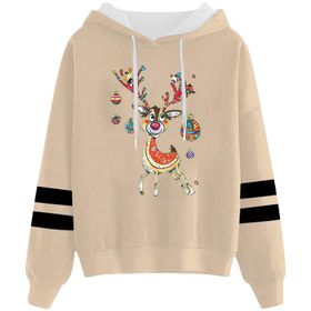Generisch Noel Baskılı 2025 Kapüşonlu Uzun Kollu Gündelik A-Haki Kadın Sweatshirt