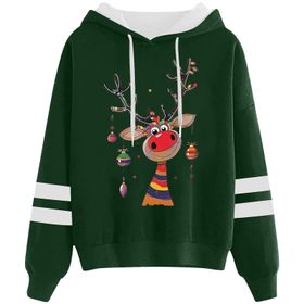 Generisch Noel Baskılı 2025 Kapüşonlu Uzun Kollu Gündelik B-Yeşil Kadın Sweatshirt
