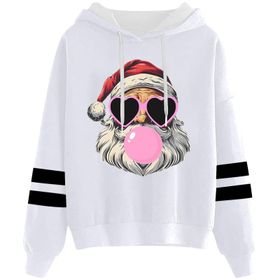 Generisch Noel Baskılı 2025 Kapüşonlu Uzun Kollu Gündelik C-Beyaz Kadın Sweatshirt