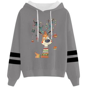 Generisch Noel Baskılı 2025 Kapüşonlu Uzun Kollu Gündelik D-Gri Kadın Sweatshirt